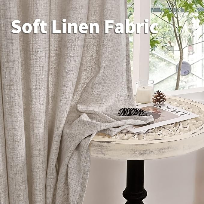 YoungsTex Linen Semi Sheer Curtains 63 Inch Length 2 Panels for Window, Light Filtering Drapes Rod Pocket for Living Room Bedroom Office Farmhouse Burlap Textured Lightweight Back Tab, 42 X 63 Inch