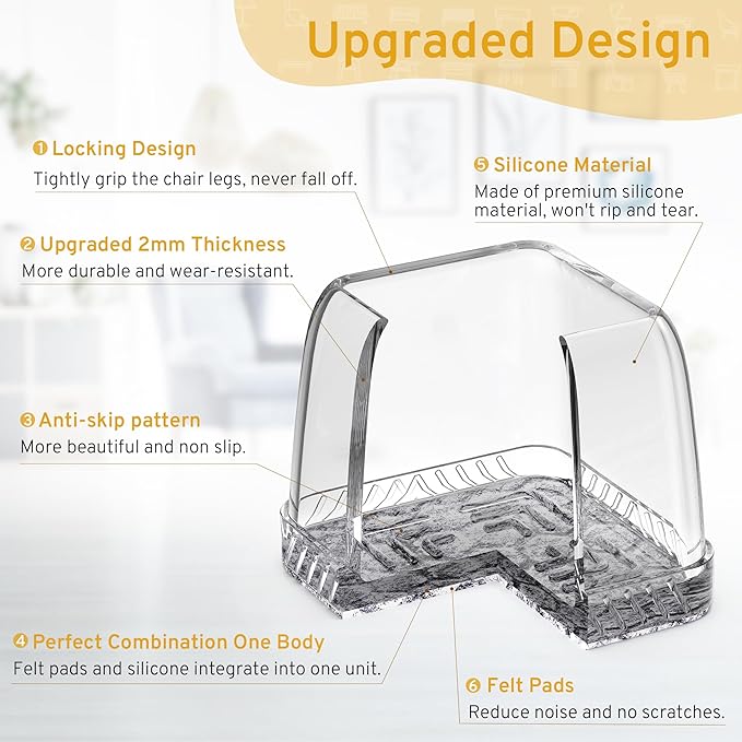 24PCS Extra Small Chair Leg Floor Protectors, Furniture Sliders, Chair Leg Protectors for Hardwood Floors, Non-Slip Felt Furniture Pads, Square Silicone Cap Covers to Protect Floors(Fit 0.5" - 0.75")