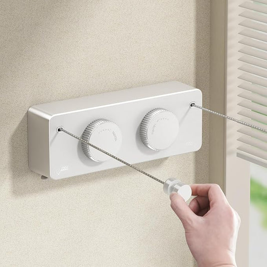 Retractable Twin Clothesline Indoor, Non-Sagging Outdoor Clothes Line Retracting Heavy Duty Clothes Drying Laundry Line Wall Mounted Stainless Steel Line-13.8Feets(Double Line-White)