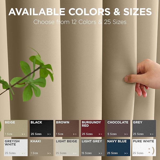 Joydeco Blackout Patio Sliding Door Curtains 108 Inches Long, Grommet Privacy Room Divider Curtains, Extra Wide Thermal Blackout Drapes for Bedroom Living Room (Light Beige, 100Wx108L, 1 Panel)