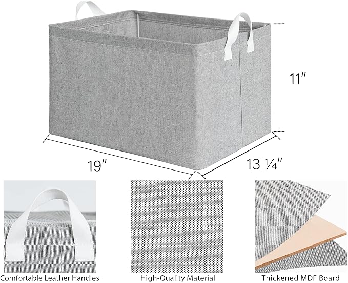 StorageWorks 45L Large Storage Bins for Closet and Shelves, Fabric Organizer Baskets with Handles for Clothes, Towels, Collapsible Storage Basket, Gray, 2-Pack