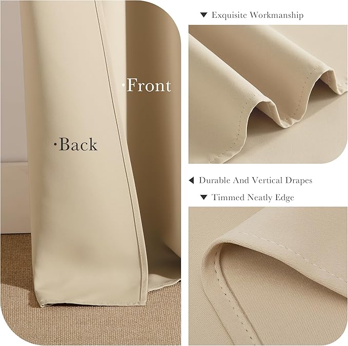 PONY DANCE Room Darkening Curtains - Light Blocking Kitchen Curtain Drapes Thermal Insulated Home Decor for Nursery, Privacy Protect Draperies, W42 x L45 inch, Biscotti Beige, 2 Pieces