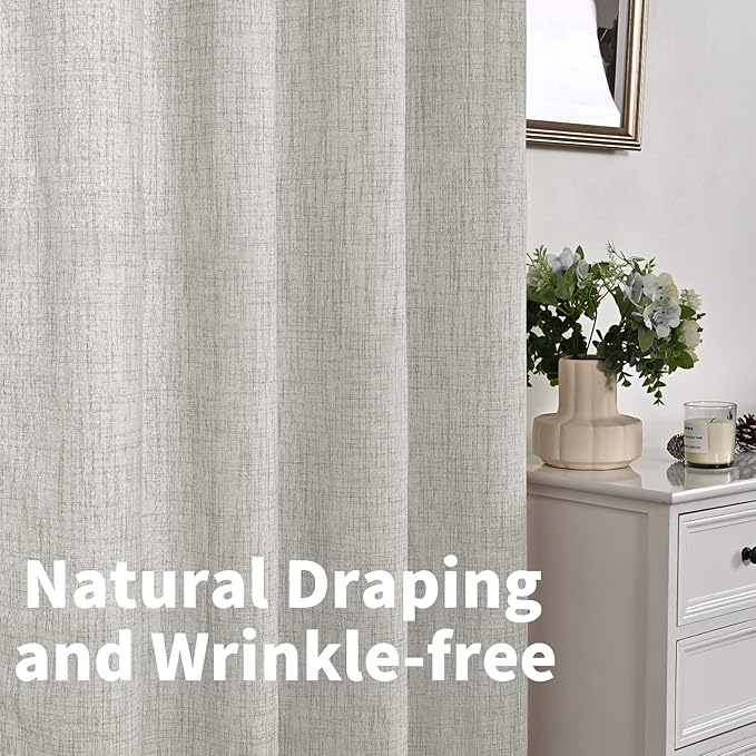 YoungsTex Light Grey Linen Curtains 80 Inch Length for Living Room, Light Filtering Semi Sheer Window Drapes Rod Pocket Back Tab Curtain for Bedroom Dining Office Farmhouse, 2 Panels, 52 X 80 Inch