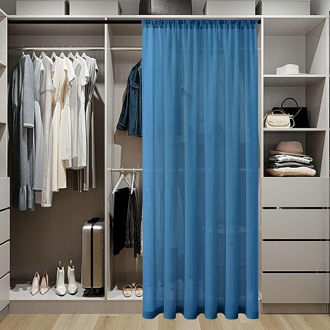 Tollpiz Short Sheer Door Curtain Closet Linen Textured Curtain Sheers Doorway Light Filtering Voile Patio Glass Door Rod Pocket Curtains French Door, 54 x 54 inches Long, Classic Blue, Set of 1 Panel