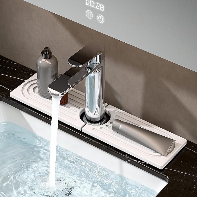 Bar Soap Holder, Diatomite Quick Drying Tray, Kitchen Drying Mat, Faucet Splash Guard for Bathroom Counter, Faucet Mat, Bathroom Tray, Drying Mat, Bathroom Decor (WHITE, 15.8 * 4")