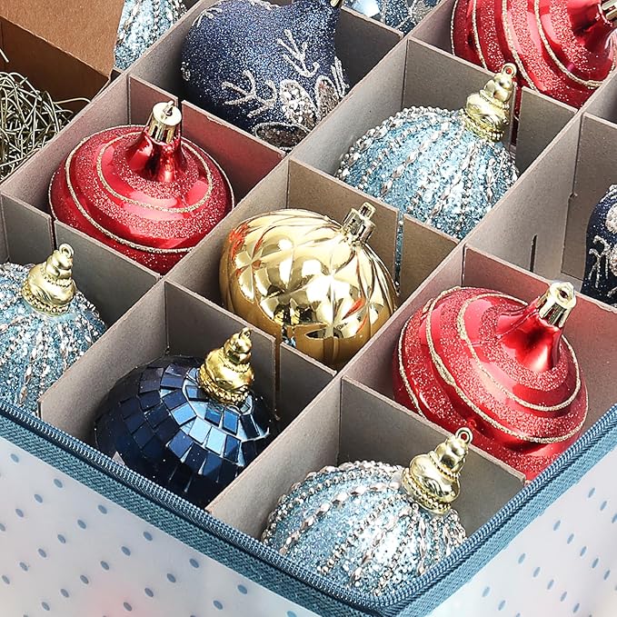 Hearth & Harbor Christmas Ornament Storage Box With 4 Inner Tray Dividers - Plastic Ornament Storage Container For 64 Holiday Ornaments or Decorations
