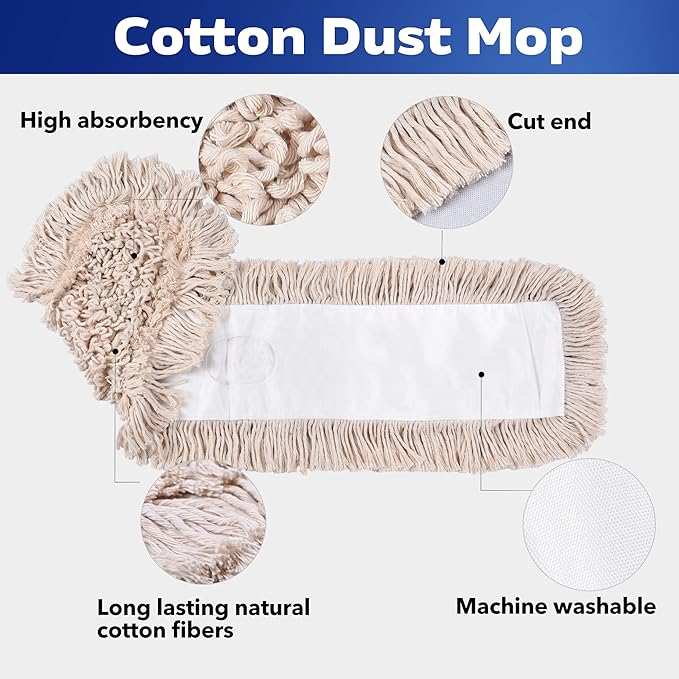Matthew Cleaning 36'' Cotton Dust Mop Refill Washable Thick Tufted Replacement Heads for Residential & Commercial Use Fit All 36'' Dust Mop Frames, Hardwood, Laminate, Concrete Floors 12 Pack