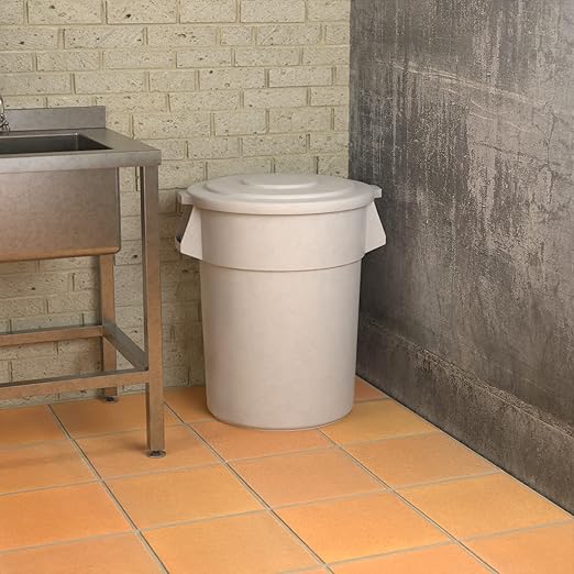 55 Gallon White Round Commercial Trash Can with Lid