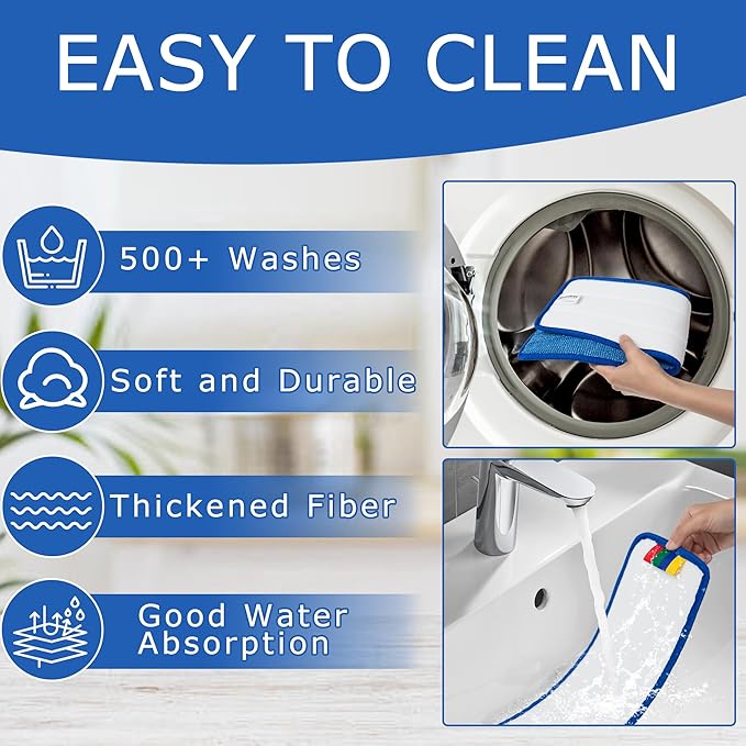 12 Pack Replacement Microfiber Pad - Thick - Universal Commercial 17-18 Inch Mop Head- Heavy Duty - Wet & Dry Commercial Cleaning Refills Reusable Mop Refills Fit for Most Microfiber Flat Mop System