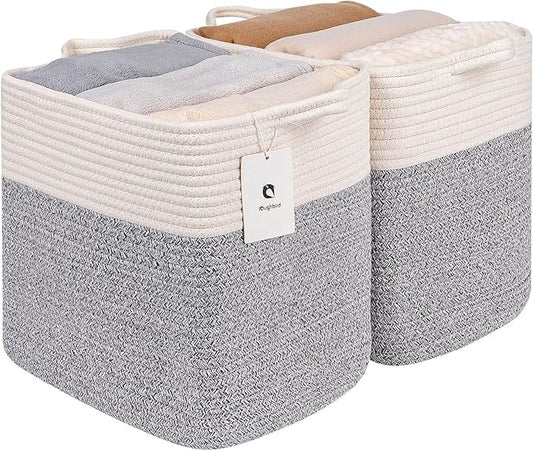 Medium and Large Woven Basket//With Handle, Used for Toys and Fabric Storage Basket used for Storing xl Storage Box, Decorative Storage Box Room 2pack (14L12H Silver Gray, 14L*10W*12H)