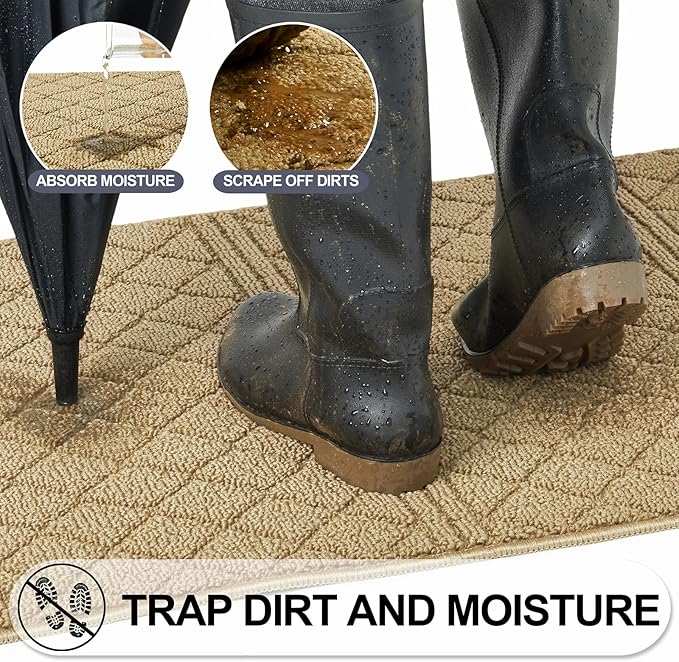 REFETONE Indoor Doormat, Front Back Door Mat 32"x40" Absorbent Rubber Backing Non Slip Door Mats, Low-Profile Resist Dirt Entrance Rugs, Machine Washable Door Rug Inside Floor Mat for Entryway, Beige