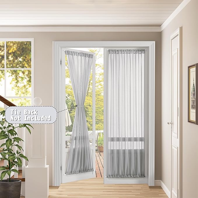 Tollpiz Sheer Curtain Closet Linen Textured Curtain Sheers Doorway Light Filtering Voile French Door Rod Pocket Curtains Patio Glass Door, 25 x 80 inches Long, Silver Grey, Set of 1 Panel