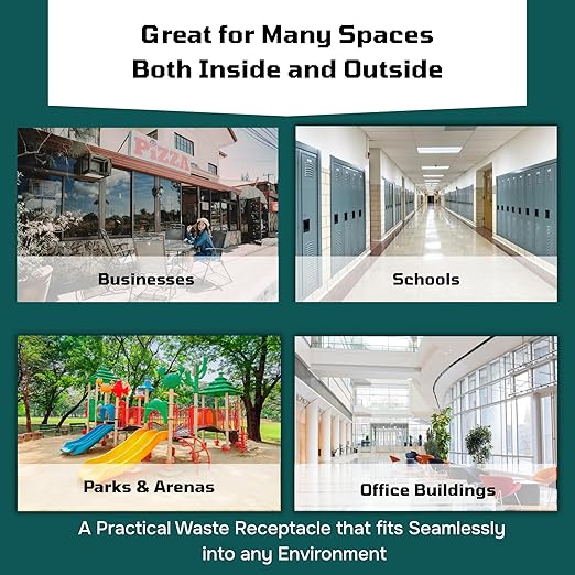 32 Gallon Square Slatted 100% Recycled Plastic Heavy-Duty Commercial Outdoor or Indoor Trash Can with Push Top Lid | Great for Schools and Businesses - Black