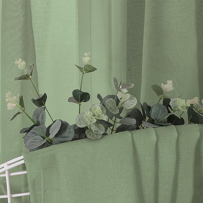 Tollpiz Sheer Curtains Linen Textured Bedroom Curtain Sheers Light Filtering Rod Pocket Voile Curtains for Living Room, 54 x 84 inches Long, Sage Green, Set of 2 Panels
