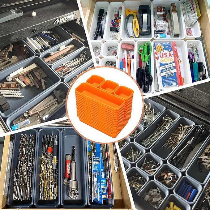 42 Pack Tool Box Organizer Tool Tray Dividers, Rolling Tool Chest Cart Cabinet Workbench Desk Drawer Organization and Storage for Hardware, Parts, Screws, Nuts, Small Tools Organization(Orange)