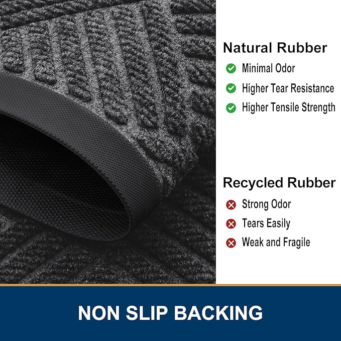 Smiry Front Door Mat Outside Entrance, Heavy Duty Outdoor Indoor Mat, Natural Rubber Doormat, Non Slip, Trap Dirt and Moisture, Easy Clean, Low Profile Patio Porch Entryway Mat, 59x35, Light Grey