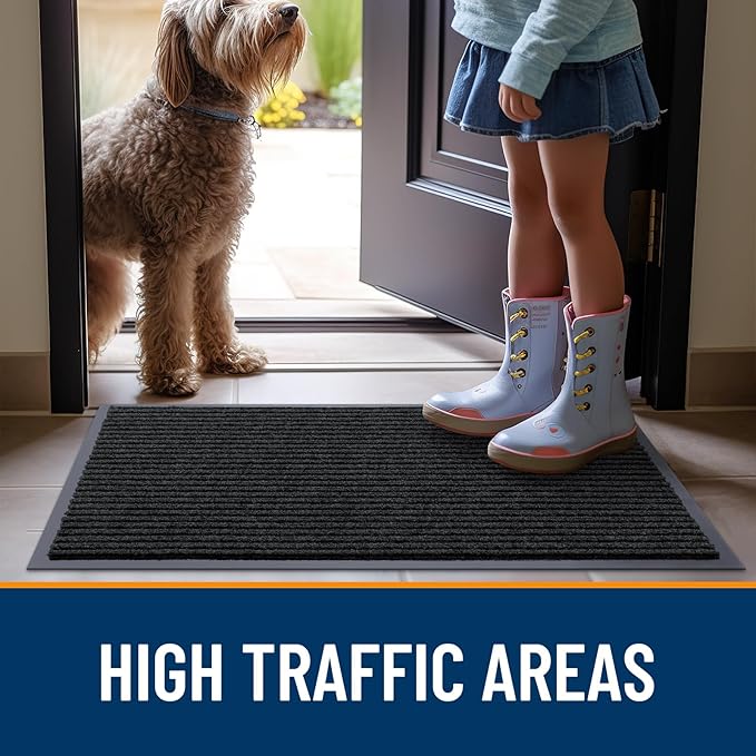 OLANLY Front Door Mat Indoor Outdoor Entrance, Waterproof Heavy Duty Doormat, Fade Resistant, Low Profile, Easy Clean Patio Porch Welcome Floor Mats for Entry, 59x35, Black