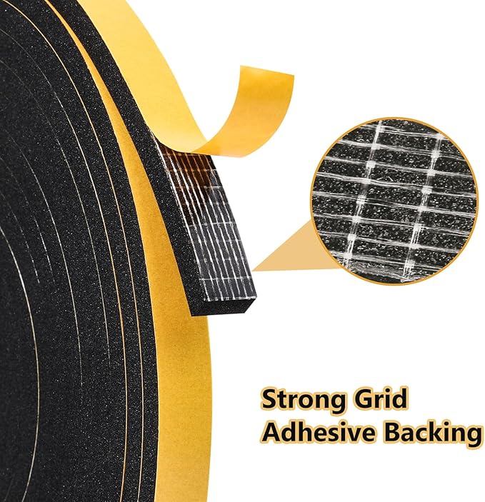 32Feet Weather Stripping (1/2 Inch X 1/16 Inch) Door Seal Strip, Strong Adhesive, Lightproof, Soundproof, Weatherproof Foam Tape Insulation for Sliding Door, Front Door Frame, Windows- Black