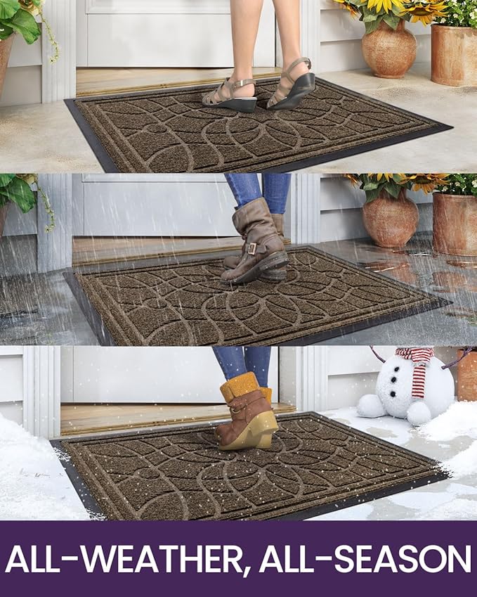 DEXI Front Door Mat Outside Entrance, Heavy Duty Non Slip Low Profile Doormat for Entryway, Trap Dirt and Moisture Welcome Mats, Easy Clean, Patio, Garage, 6x4, Brown