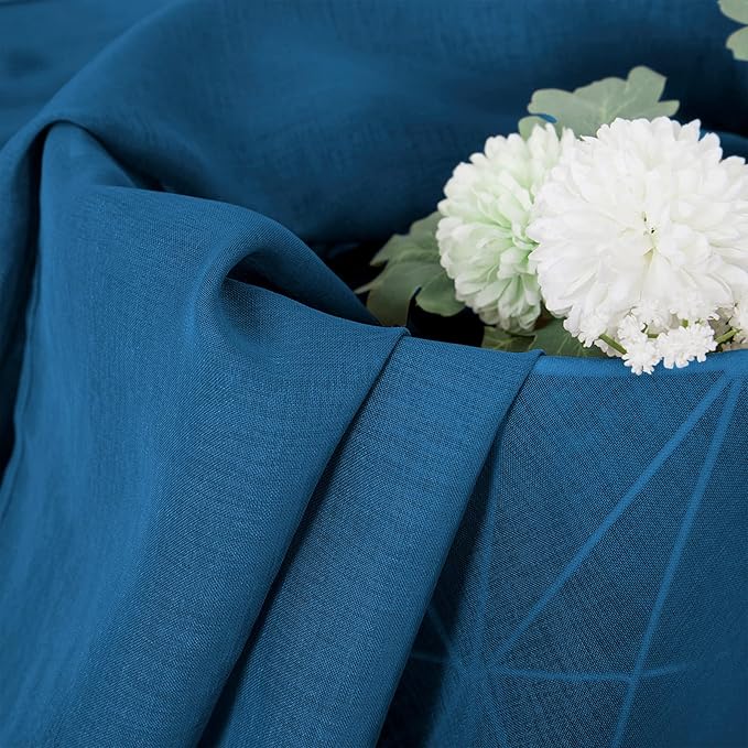 Tollpiz Sheer Tier Curtains Kitchen Linen Textured Half Curtain Sheers Light Filtering Rod Pocket Voile Bathroom Short Curtains for Farmhouse, 25 x 30 inches Long, Classic Blue, Set of 2 Panels