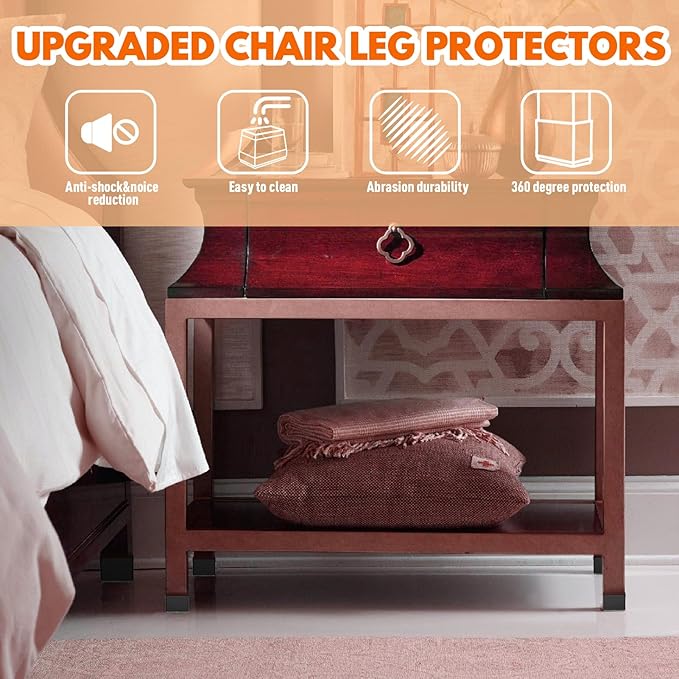 Rectangle Chair Leg Protectors for Hardwood Floors,16 PCS Silicone Covers to Protect Wood Tile Floors Felt Pads Furniture Leg Caps Reduce Noise. Easy to Move.(Black,1 x 1.5 Inch,Rectangle)