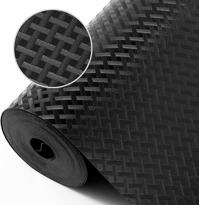 Shelf Liners for Kitchen Cabinets Refrigerator Liners Waterproof & Oil-Proof Kitchen Cupboard Liner Non-Slip Drawer Mats EVA Material Non Adhesive Fridge Liner for Shelves - Black 17.5 x 236.2 Inches