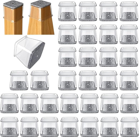 32 Pcs Square Chair Leg Protectors for Hardwood Floors,Felt Furniture Floor Protectors with Silicone Caps, Extra Large Size (Fits Chair Legs with Side Length: 1-5/8" to 2")