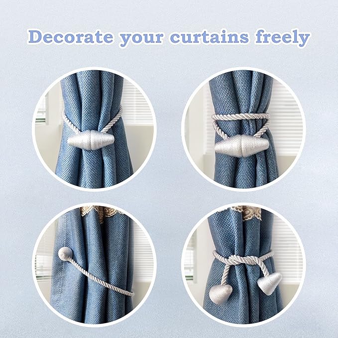 Hion Magnetic Curtain Tiebacks White 2pcs, Curtain Tiebacks Buckles Holdbacks Holders Hooks Clip for Home Bedroom Office Decorative Curtain