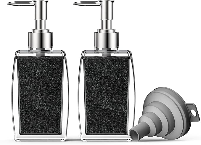 Black Soap Dispenser with Refillable Plastic Pump for Bathroom Sink or Kitchen Counter, Ideal for Hand Soap, Liquid Soap, Dish Soap, or Lotion Use