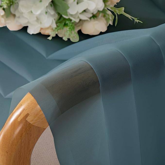 Chyhomenyc Dusty Blue Sheer Curtains 36 inch Length 2 Panels, Light Filtering Voile Short Window Curtians for Bathroom Small Windows, 42Wx36L inches,Stone Blue