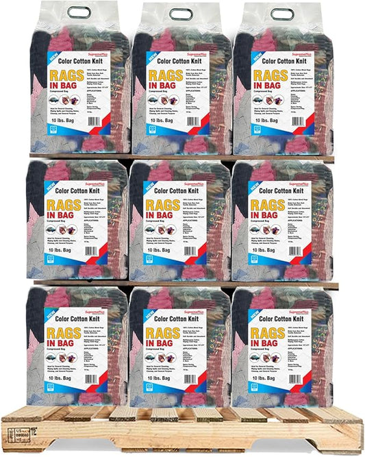 Premium Color Knit Cleaning Rags (600 lbs Pallet - 60x10 lbs. Bag) – Shop Rags Bulk for Workshops, Mechanics, Painters, and Home Use, Multipurpose Cotton T-Shirt Rags