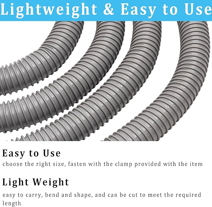Dust Collection Hose 2 in × 10 ft Heavy Duty Flexible PVC Reinforced Thicken Helix Suction Discharge Corrugated Pipe Hose for Fume Dust Collector Fitting Wood Chip Saw (2 inch gray hose)