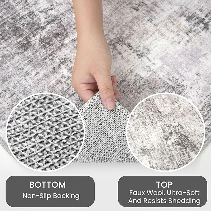 IOHOUZE Abstract Runner Rug 3x20 Ft Extra Long Washable Runners for Hallways, Non Slip Kitchen Runner Printed Faux Wool Entryway Runner Indoor, Modern Abstract Floor Carpet for Hall Stair, Grey Beige