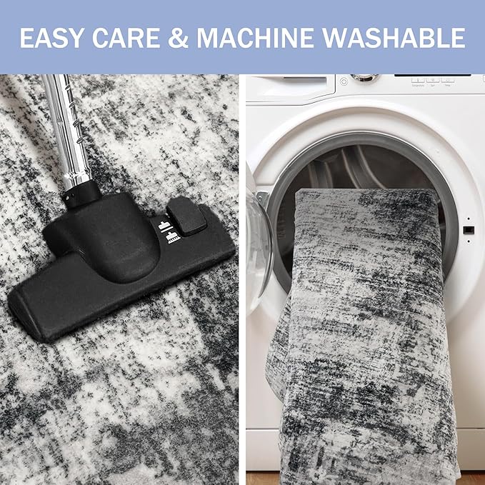 IOHOUZE Abstract Runner Rug 2x12 Ft Washable Runners for Hallways, Non Slip Kitchen Runner Printed Faux Wool Entryway Runner Indoor, Modern Abstract Floor Carpet for Hall Kitchen, Black Gey