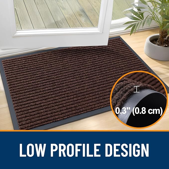 OLANLY Front Door Mat Indoor Outdoor Entrance, Waterproof Heavy Duty Doormat, Fade Resistant, Low Profile, Easy Clean Patio Porch Welcome Floor Mats for Entry, 59x35, Brown
