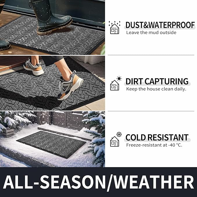 Yimobra Large Door Mat Outside Entrance 47x32, Waterproof Heavy Duty Outdoor Mats for Front Door, Non Slip Rubber Entry Mat for Garage Patio, Easy Clean, Mix Grey