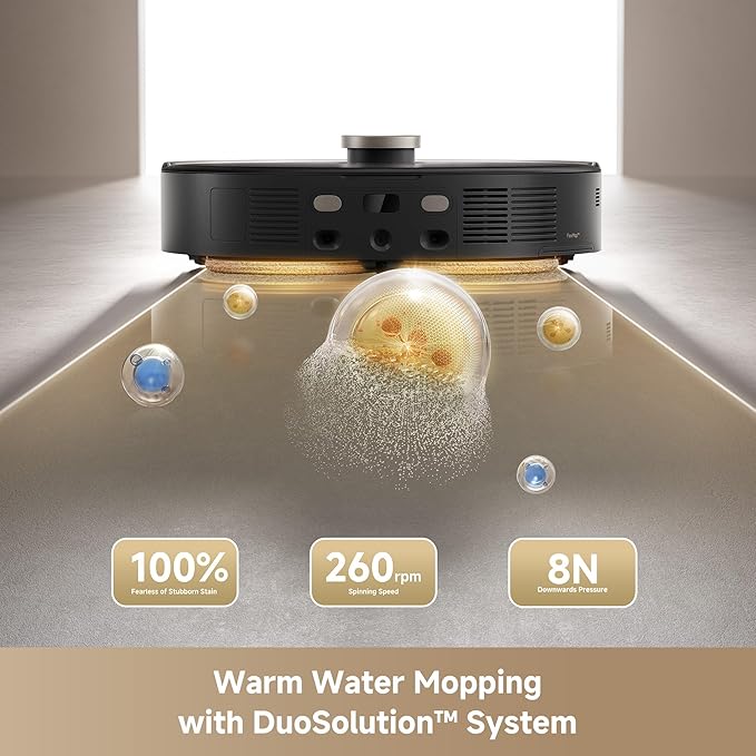 Mova V50 Ultra Complete Robot Vacuum and Mop Self-Cleaning, 24,000 Pa Suction, Liftable Navigation with Obstacle Overcoming and Warm Water Mopping with DuoSolution System Designed for Pets, Black