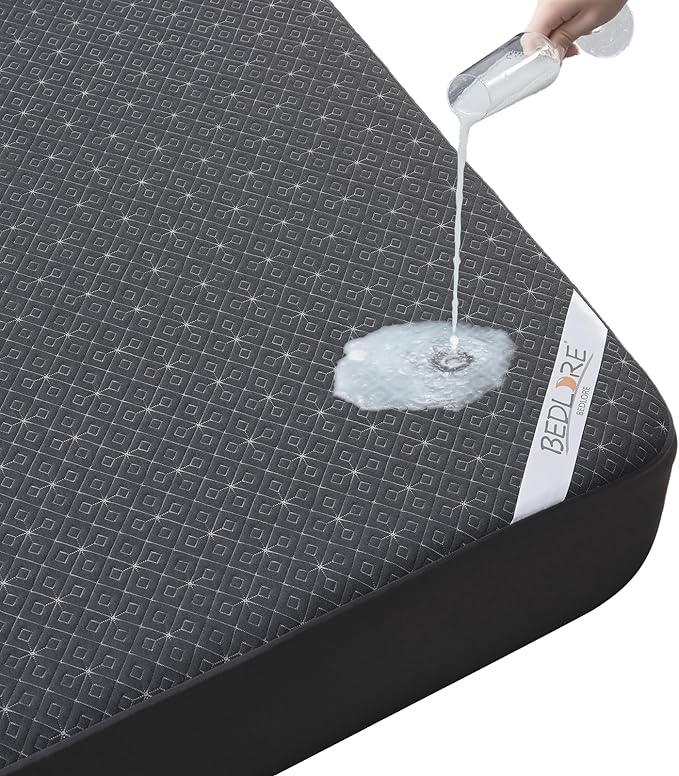 BEDLORE Queen Mattress Protector, Waterproof Noiseless Mattress Cover with Deep Pocket for 6-18 inches Mattress, Soft Breathable Mattress Pad Machine Washable (Dark Gray)