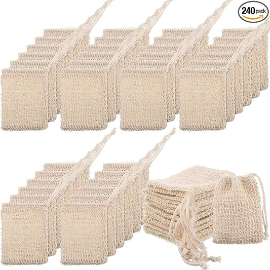 Rtteri 240 Pcs Soap Exfoliating Bag, Natural Sisal Soap Pouch Saver Body Shower Bar Mesh Body Net with Drawstring for Foaming and Drying