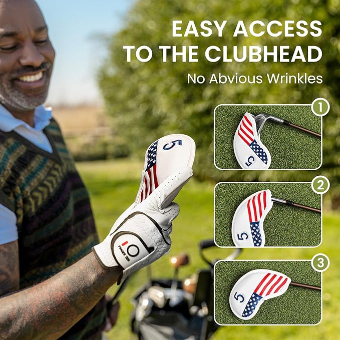 FINGER TEN Premium Synthetic Leather Stylish Iron & Wedge Golf Head Covers Value 12 Piece Set, Embroidered Labels & Fits Most Clubs Gift Set, Travel Protection Accessories