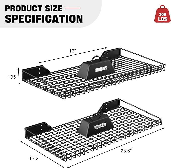 Ultrawall Wall Mounted Storage Shelf for Garage, 2 Pack Metal Shelf Rack, Heavy-Duty Wall Organizer Shelves Suitable for Shop, Shed, Garage 23.5inch x 12inch(Black)