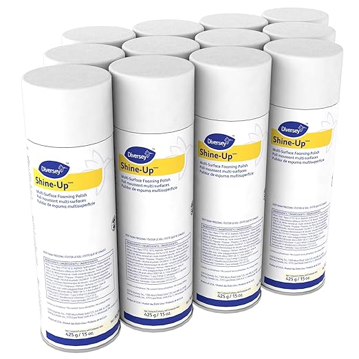 Diversey 904390 Shine-Up Multi-Surface Foaming Polish, Use to Clean Furniture, Vinyl, Stainless Steel, Lemon Scent, Aerosol, 15-Ounce (Pack of 12)