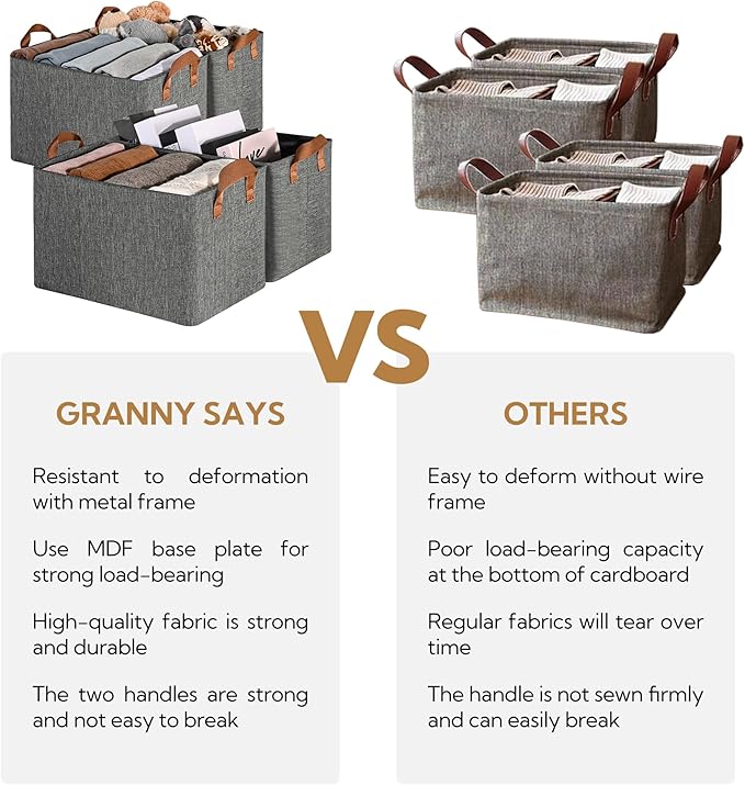 GRANNY SAYS Closet Storage Baskets, Collapsible Fabric Storage Bins with Metal Frame, Clothes Organizer Bins, Extra Large Baskets for Shelves, Dark Gray, 4-Pack