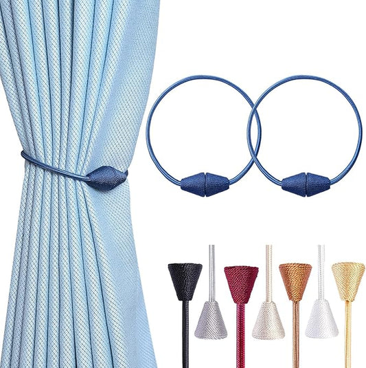 2 PCS Magnetic Curtain Tiebacks, European Style Convenient Drape Tie Backs Holdbacks for Thin or Thick Home & Office Window Draperies, No Tools Required-Light Blue