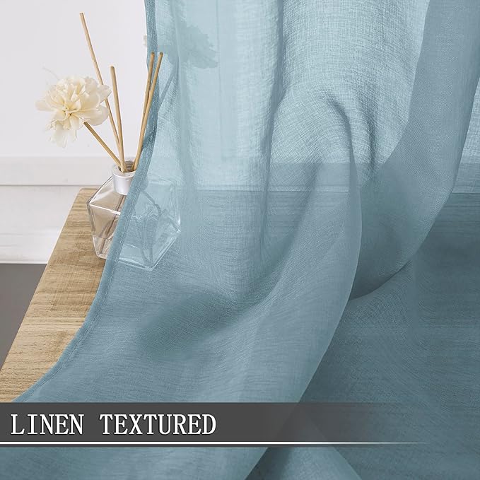 Tollpiz Sheer Curtain Linen Textured Living Room Curtains Sheer Light Filtering Rod Pocket Voile Curtain for Bedroom, 54 x 72 inches Long, Dusty Blue, Set of 2 Panels
