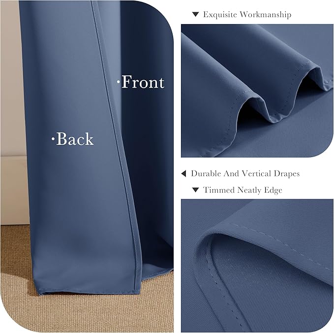PONY DANCE Blue Haze Blackout Curtains - Thermal Isulated Room Darkening Drapes for Bedroom/Living Room, Set of 2 Curtain Panels, 55 x 80 inch