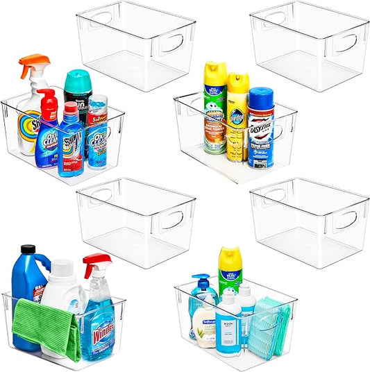 Sorbus 8 Pack Large Clear Plastic Storage Bins, Clear Organizer Bins with Handle for Kitchen, Pantry, Cabinet, Refrigerator, Craft, Toys, Clothes, Closet, Under Sink, Bathroom Organizers and Storage