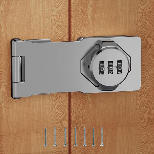 Keyless Combination Lock 3-Digit Combination Lock for Doors & Drawers Twist Knob Hasp Latch Lock with Password Code Zinc Alloy Latch for Kitchen Cabinets, Drawers, Cupboards (Silver)