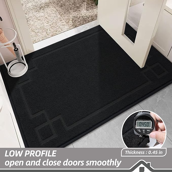 BEQHAUSE Door Mat 24" x 60", Non-Slip Door Mats Indoor Entryway Rugs Washable Low-Profile Absorbent and Stain Resist Floor Mats, Dog Door Mat for Front Back Door, Muddy Wet Shoes & Paws, Black