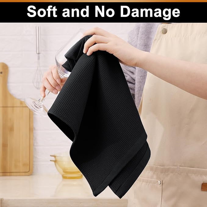 Homaxy 100% Cotton Waffle Weave Kitchen Towels - 8 Pack Soft and Absorbent Dish Towels - 16 x 26 Inches Quick Dry Hand Towels - Black